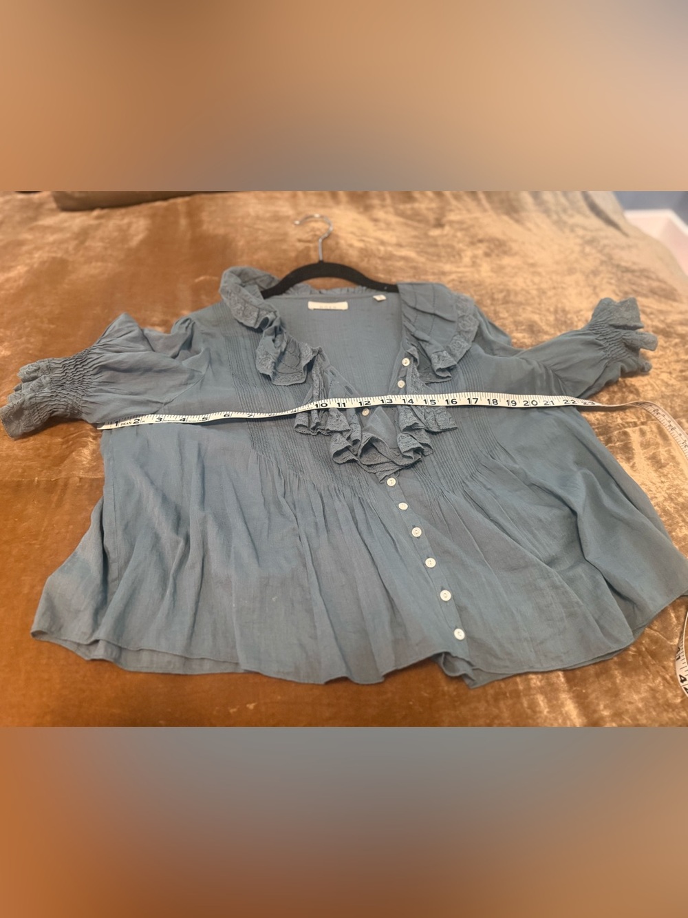 DOEN RARE MINA RUFFLE BLOUSE SZ.MEDIUM NOUVEAU BLUE EXCELLENT CONDITION FIRM - Picture 6 of 10